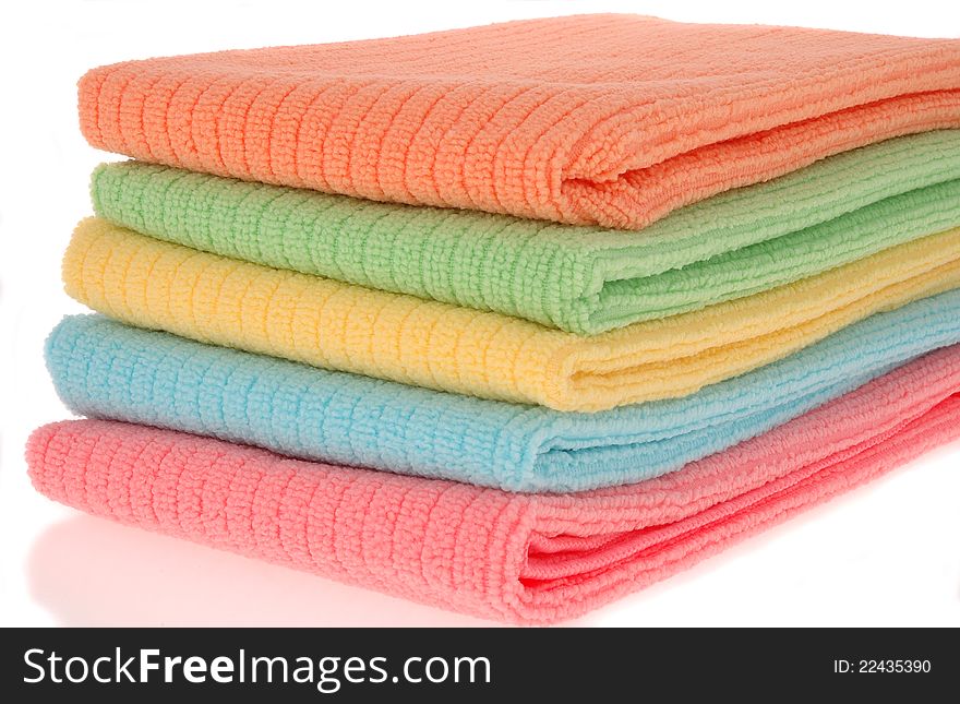 Colorful kitchen towel set folded and stacked