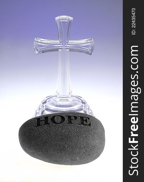 Rock of hope and glass cross. Rock of hope and glass cross