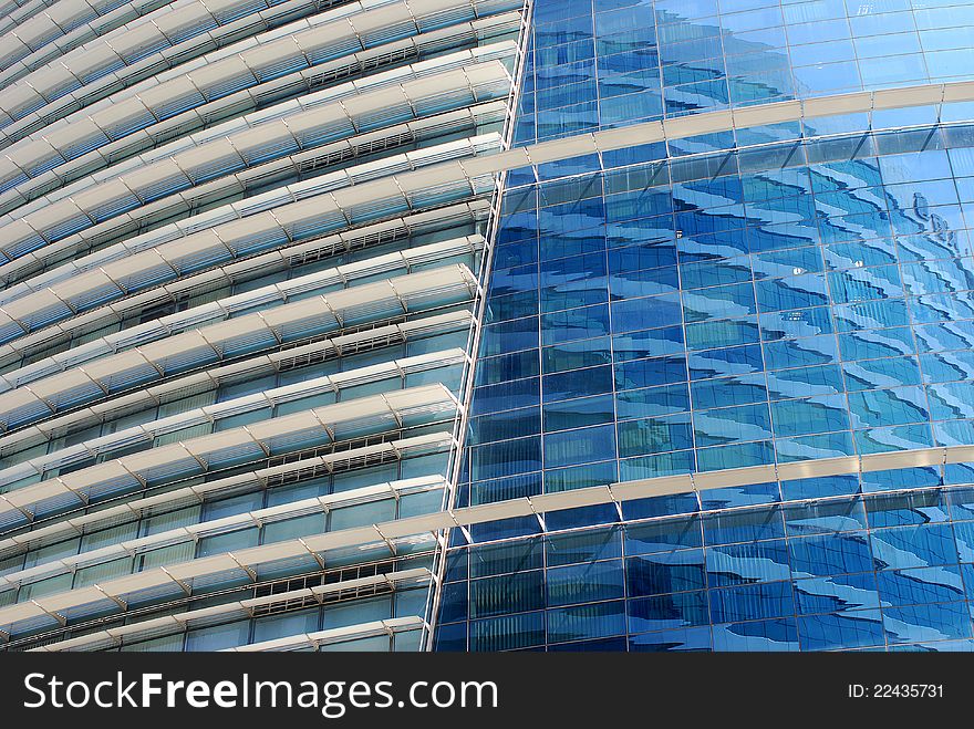 Abstract architectural pattern on blue glass panes. Abstract architectural pattern on blue glass panes