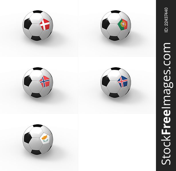 Euro 2012, soccer ball with flag - Group H - Denmark, Portugal, Norway, Iceland, Cyprus