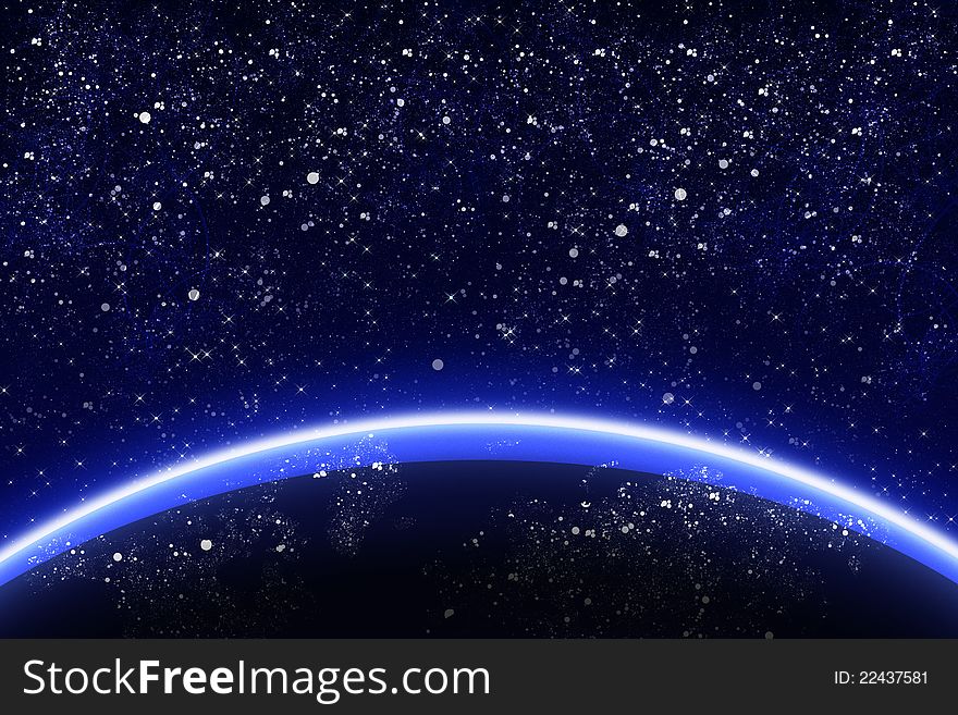 Illustration of planet in the space and stars