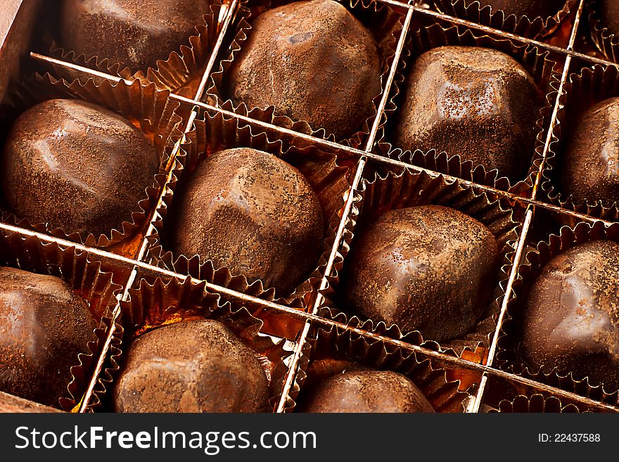 Chocolate truffles in a box