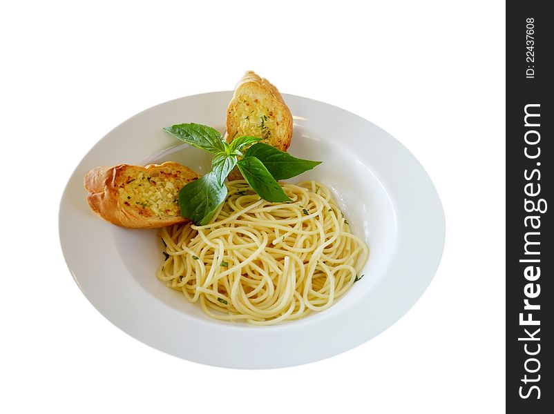 Spaghetti with delicious garlic bread