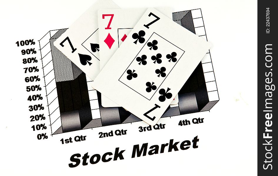 Cards of seven on stock chart. Cards of seven on stock chart