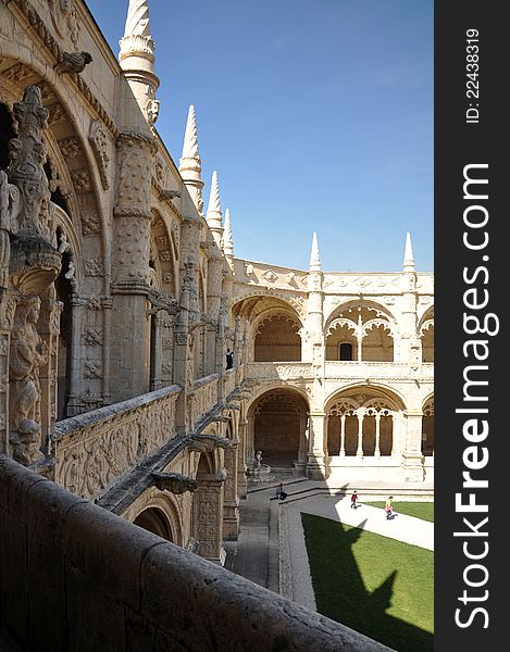 This cloistered courtyard is in the mosteiro dos jeronimos in lisbon, portugal. This cloistered courtyard is in the mosteiro dos jeronimos in lisbon, portugal