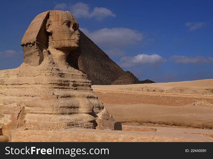 This is ancient sculpture near one of the Giza Pyramids. This is ancient sculpture near one of the Giza Pyramids