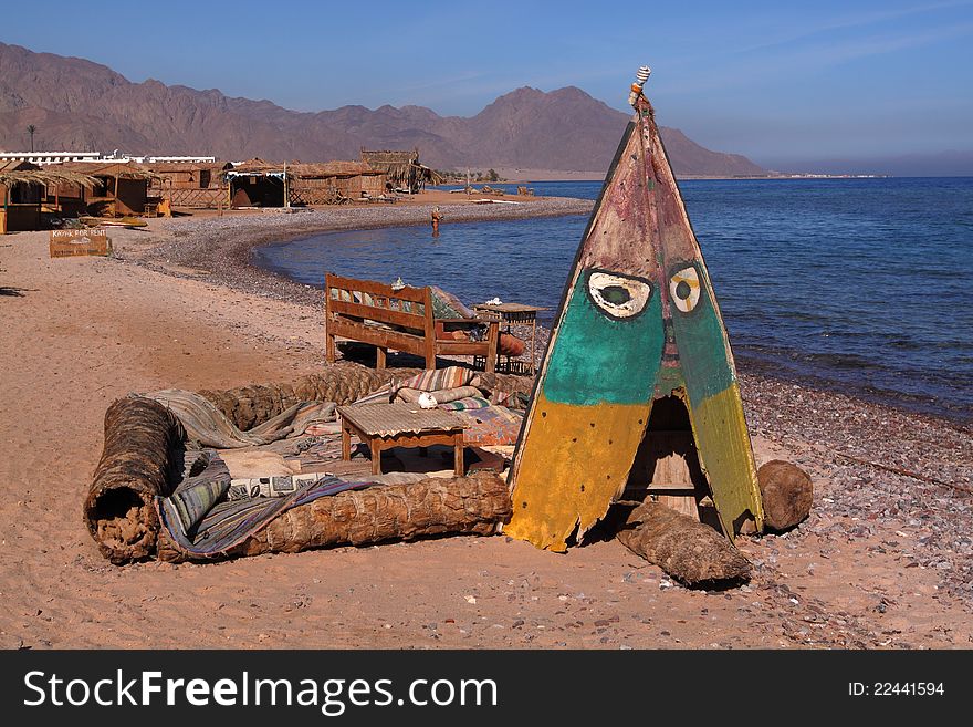 Place for rest and relaxation in diving camp on the Red Sea shore. Place for rest and relaxation in diving camp on the Red Sea shore