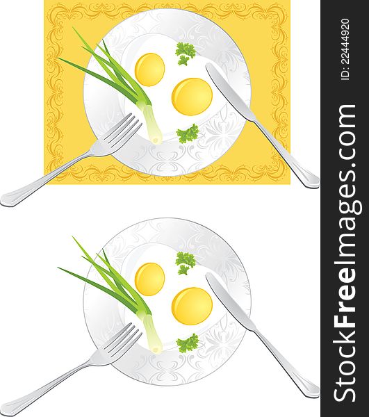 Fried eggs with green onion and parsley