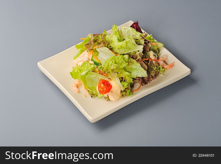 Japan style srimps and greens salad. Japan style srimps and greens salad