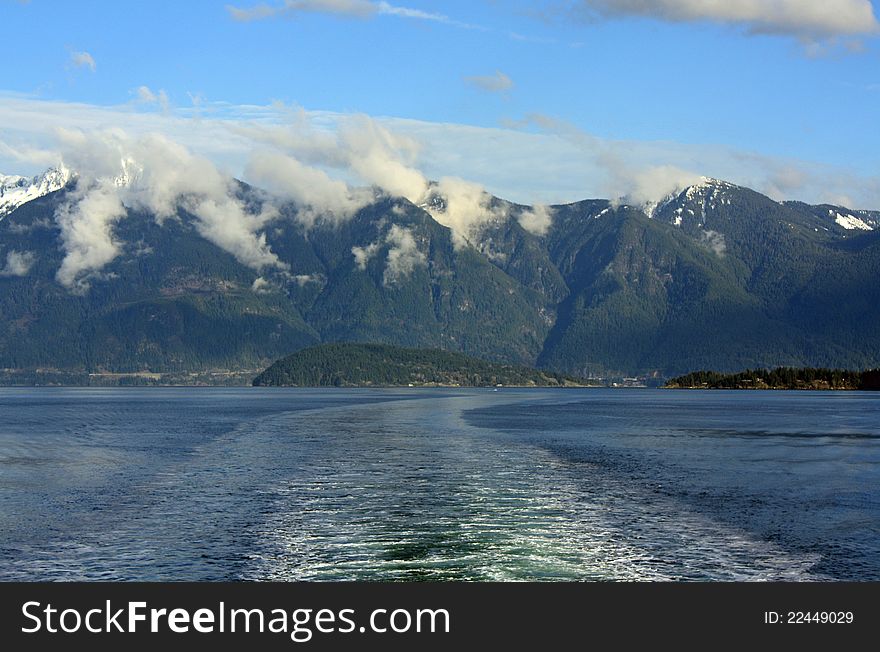 Travelling on B.C. Ferries from the mainland to the Sunshine Coast. The coastal mountain ranges are truly magnificent. Travelling on B.C. Ferries from the mainland to the Sunshine Coast. The coastal mountain ranges are truly magnificent.