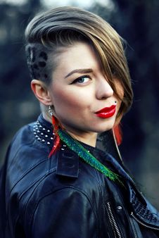Hipster Girl With Leopard Haircut Alone Outdoors Royalty Free Stock Image Hipster Girl With Leopard Haircut Alone Outdoors Royalty Free Stock Image