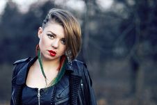 Hipster Girl With Leopard Haircut Alone Outdoors Stock Photos Hipster Girl With Leopard Haircut Alone Outdoors Stock Photos