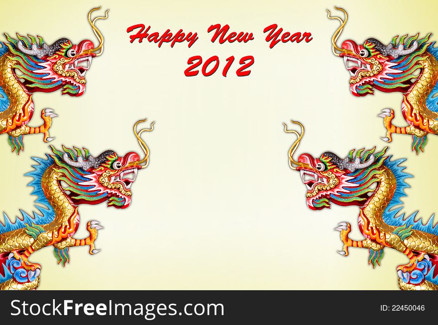 2012 Chinese Dragon New Year Card on vintage background