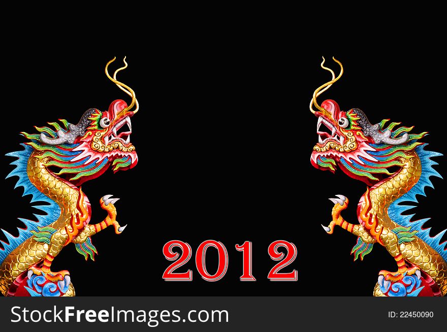 2012 Chinese Dragon New Year Card on black background