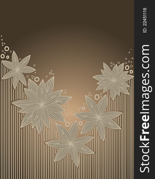 Vertical brown background with hand-drawn flowers. Vertical brown background with hand-drawn flowers
