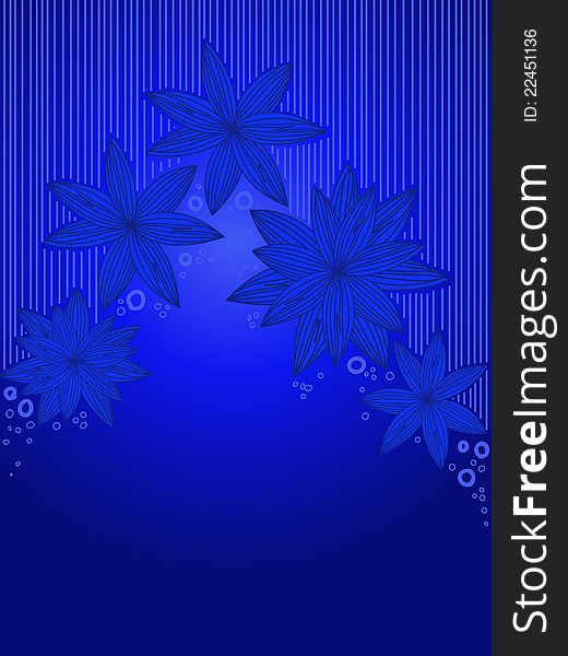Vertical blue background with hand-drawn flowers