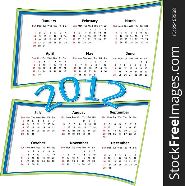 Vector illustration of 2012 calendar. Vector illustration of 2012 calendar