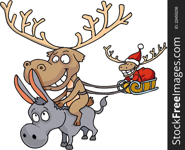 Santa Claus's reindeer is riding a donkey