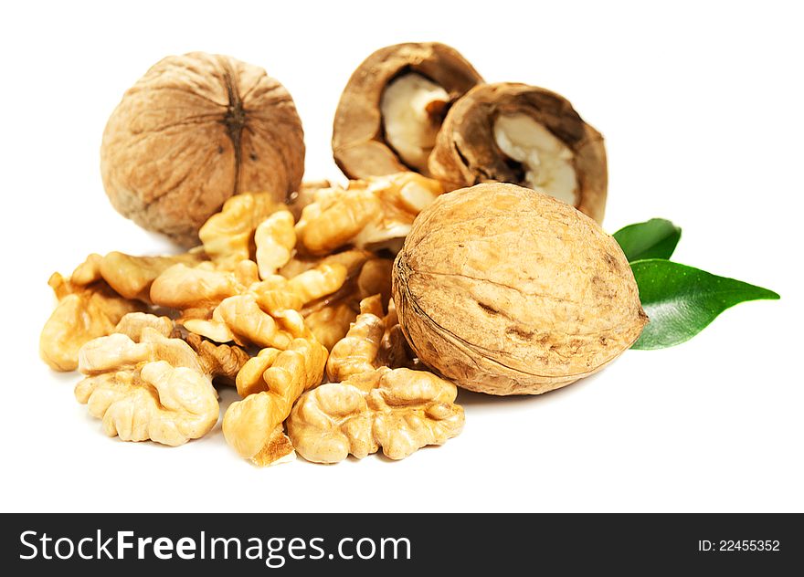 Walnuts on a white background