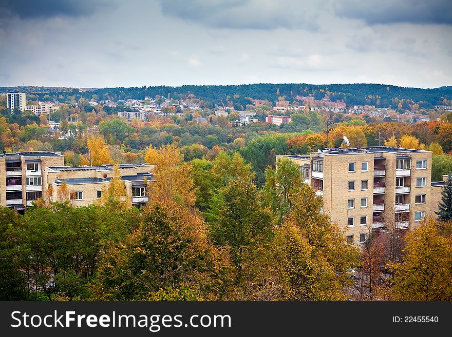 View of urban residential district in Vilnius, Europe in autumn. View of urban residential district in Vilnius, Europe in autumn