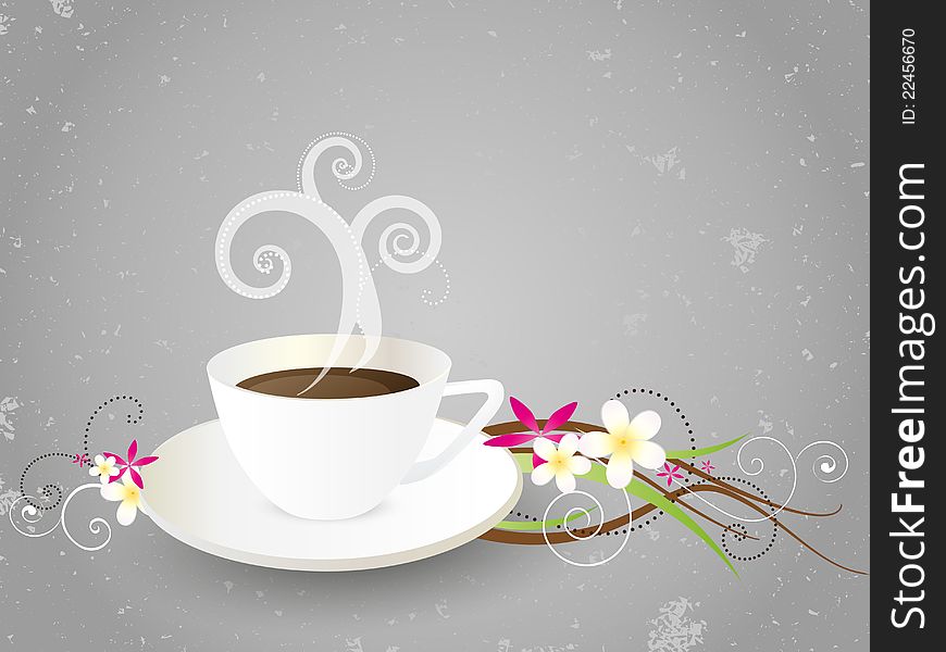Coffee background with flowers, vector
