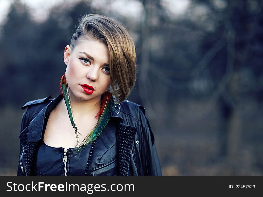 Hipster Girl With Leopard Haircut Alone Outdoors