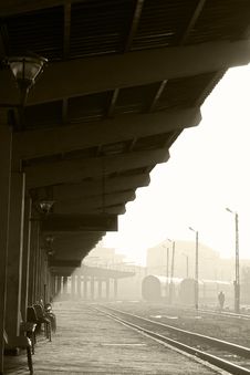 Platform And Railroad Tracks Stock Photography