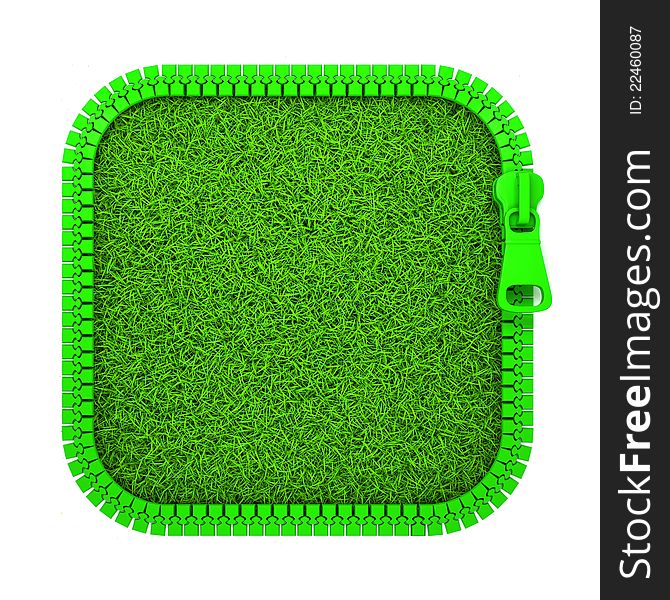3D Illustration Green Zipper with Grass on White Background. 3D Illustration Green Zipper with Grass on White Background.