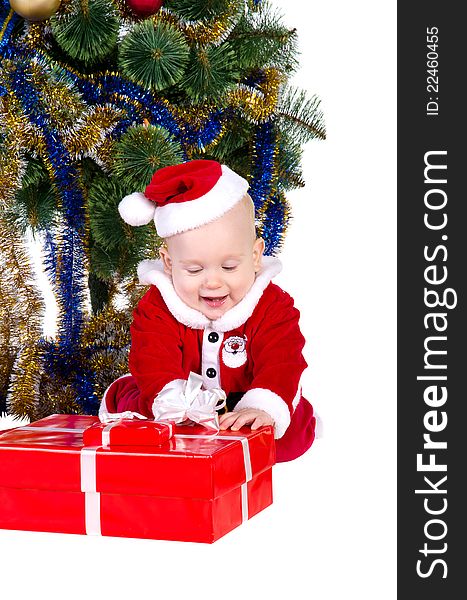 Little baby boy wearing Santa's costume