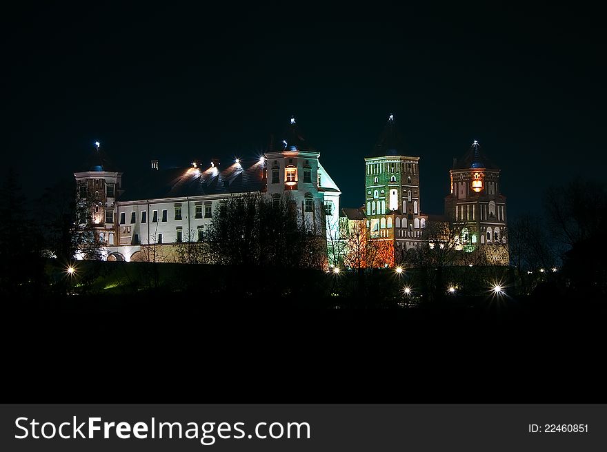 Mir Castle at night with illumination, Belarus. Mir Castle at night with illumination, Belarus.