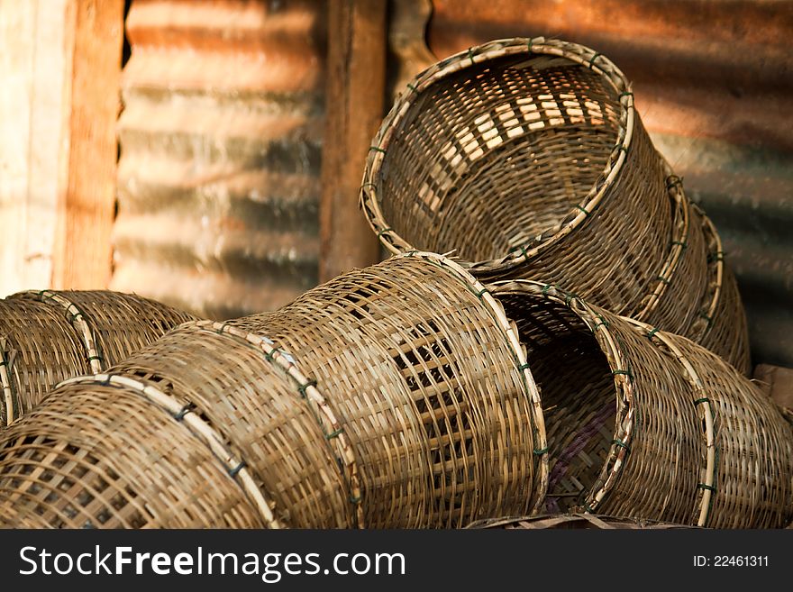 Wicker basket is a craftmanship in countryside amateur