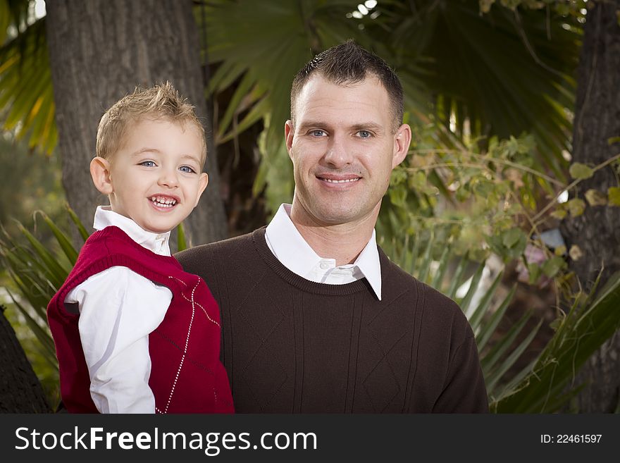 Handsome Father and Son in the Park