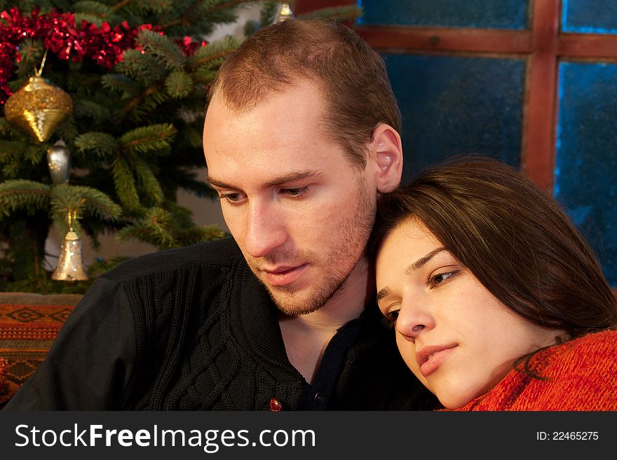White young couple relaxing in christmastime