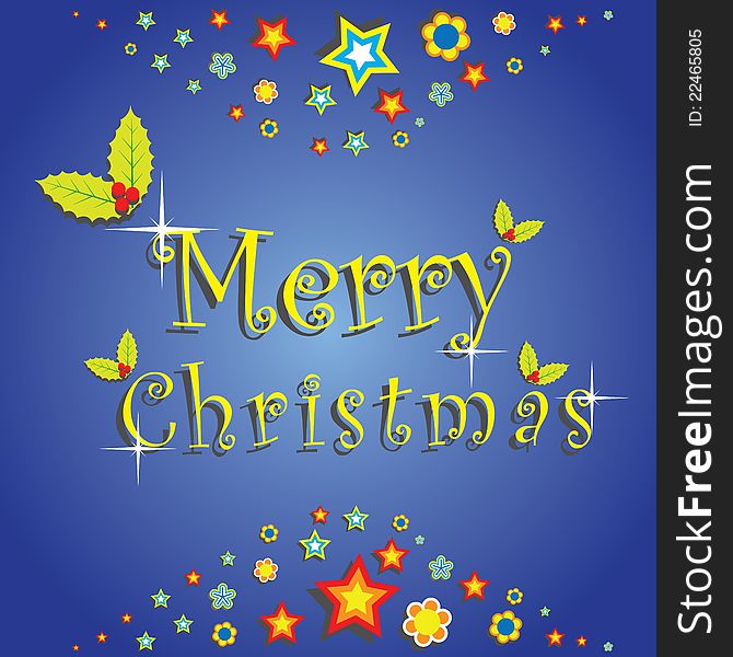 Merry christmas word with christmas decorations on blue background. Merry christmas word with christmas decorations on blue background