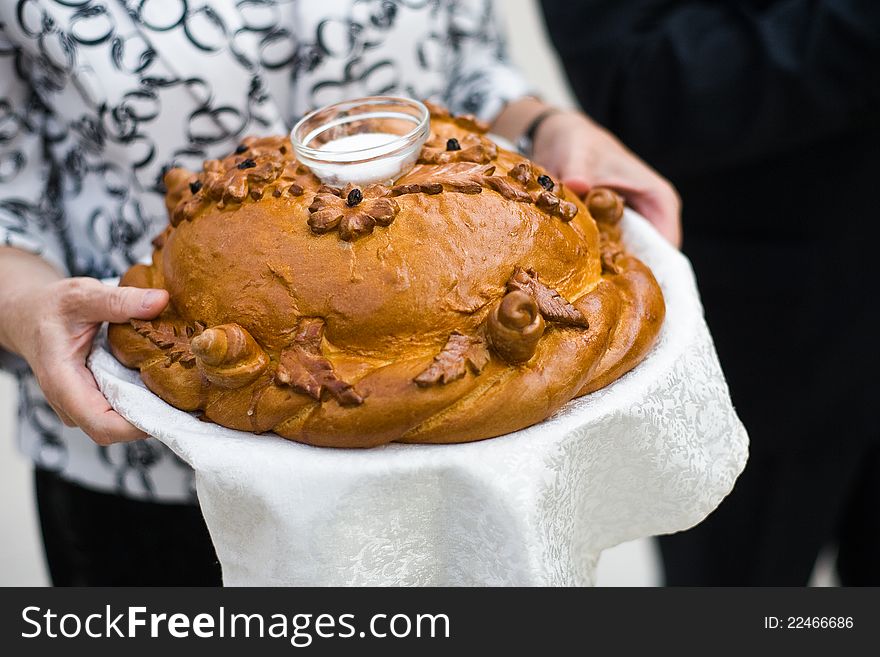 Wedding loaf of bread and salt. Russian tradition