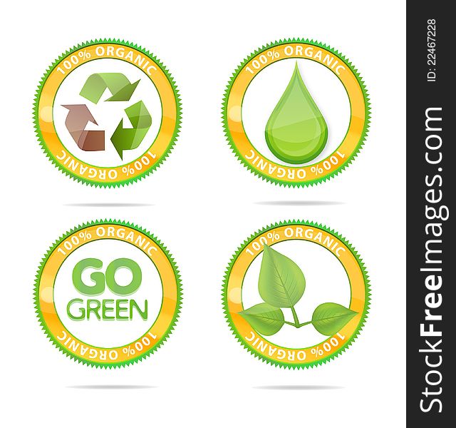 Green nature eco emblems set isolated