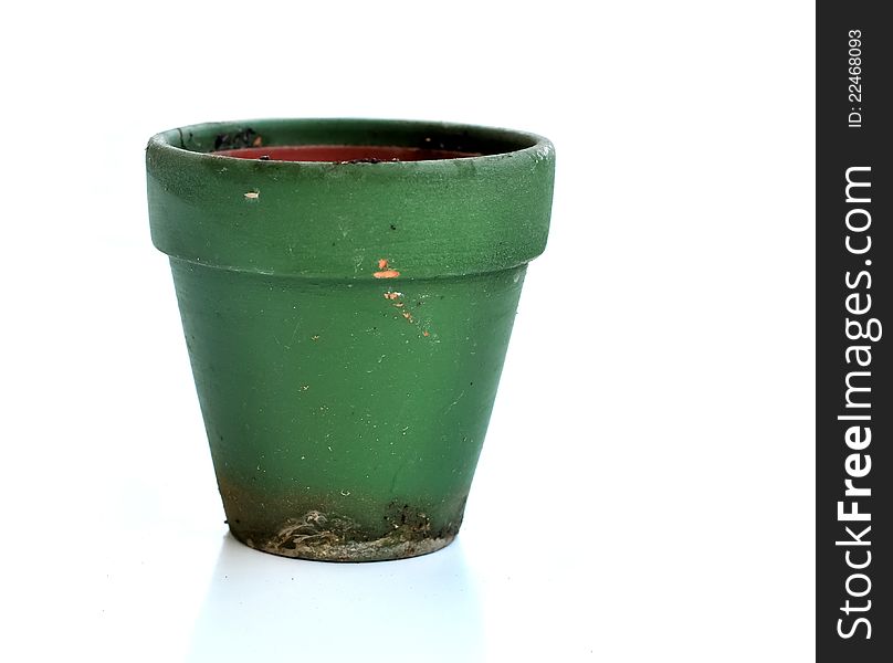 An empty green pot that is used for plants. An empty green pot that is used for plants