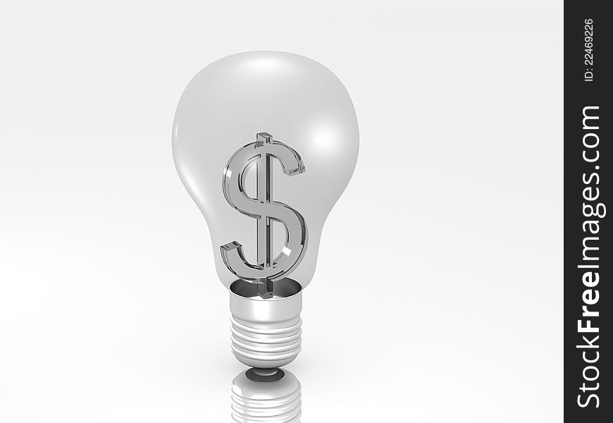 Dollar inside a light bulb made Digital illustration of dollar inside a light bulb made in white background