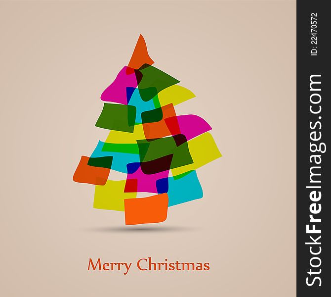 Merry christmas colorful tree and vector illustration