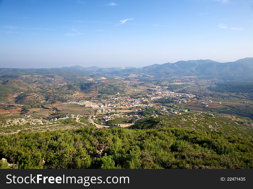 Aerial view of a village at Mallorca island in Spain. Aerial view of a village at Mallorca island in Spain