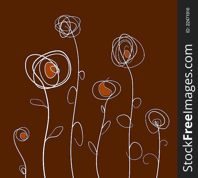 Retro flower background - brown illustration