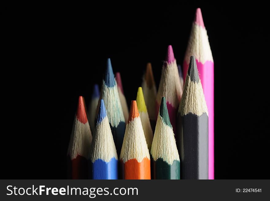 Colour Pencils on Black Background