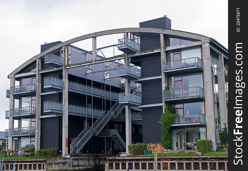 Copenhagen Denmark modern residential houses in front of the canals. Copenhagen Denmark modern residential houses in front of the canals