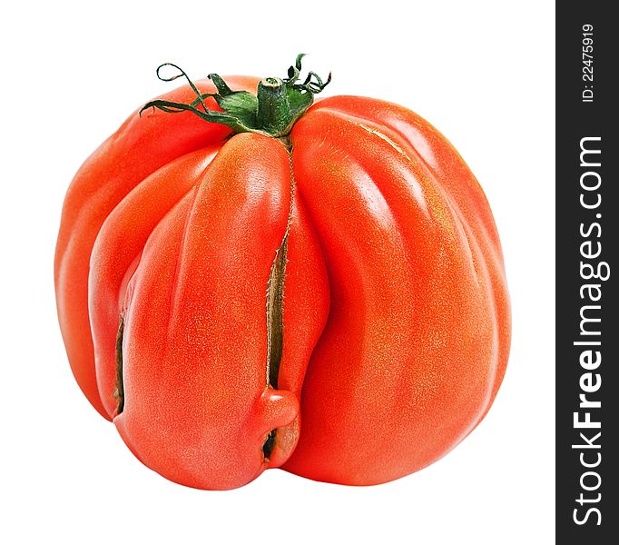 Large tomato isolated on white.