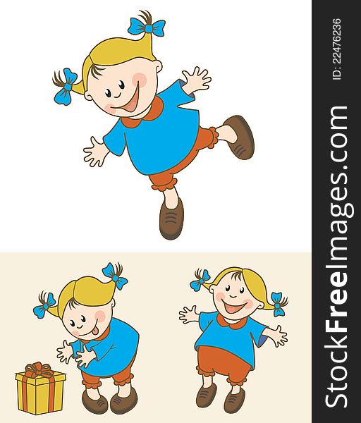 Vector illustration of cute little girl playing and having fun. Vector illustration of cute little girl playing and having fun