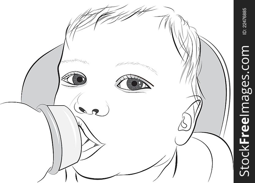 A baby drinking milk from a baby bottle. A baby drinking milk from a baby bottle