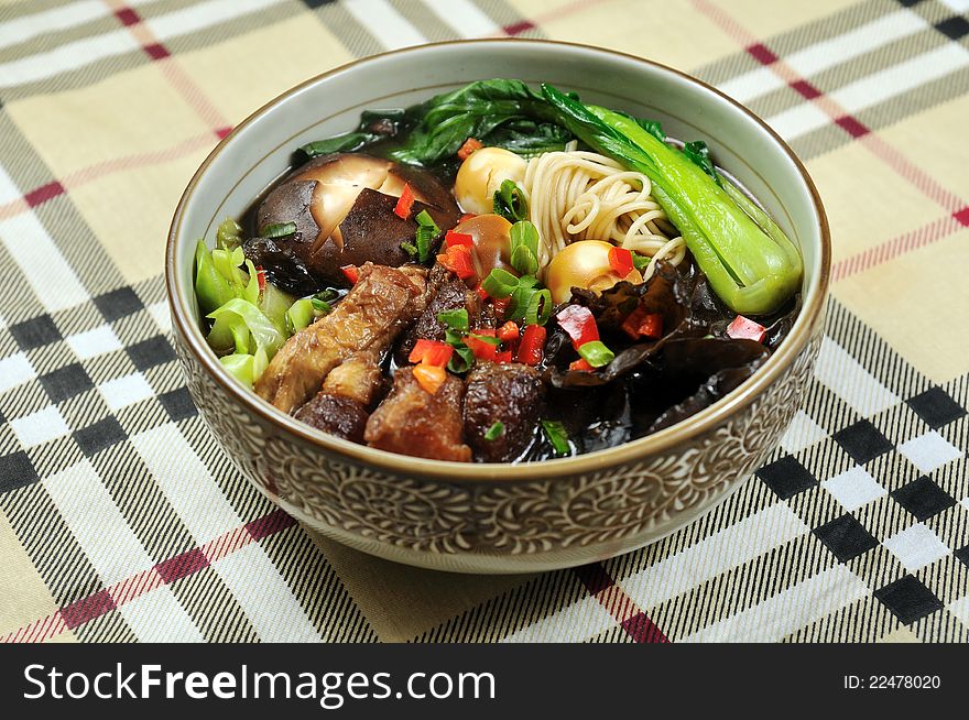 Beef noodles with egg and vegetables. Beef noodles with egg and vegetables