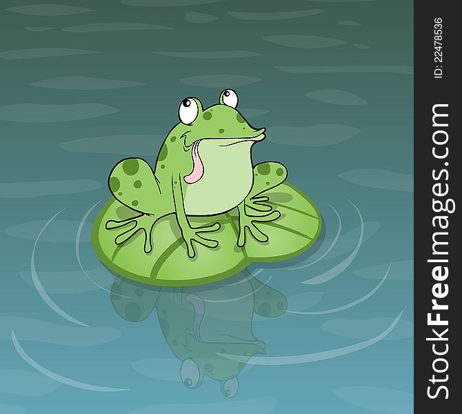 Funny cartoon frog on the wather lily. Funny cartoon frog on the wather lily