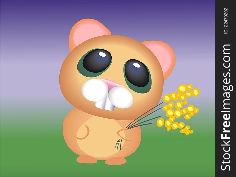 Illustration of a cute little hamster with flowers