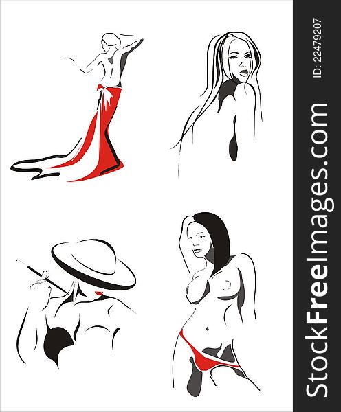 Vector set of beautiful women silhouettes. Vector set of beautiful women silhouettes